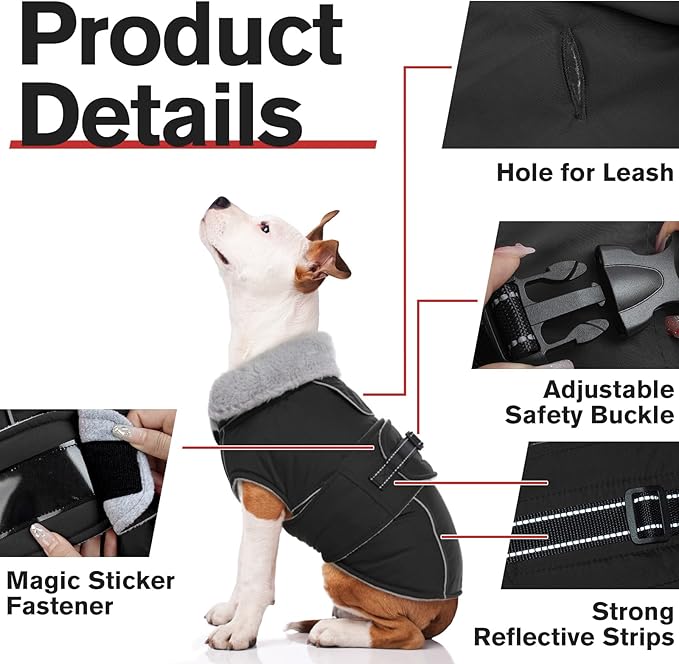 Lelepet Warm Dog Coat Reflective Dog Fleece Vest Waterproof Jacket Windproof Winter Cold Weather Coats with Adjustable Buckle Jackets for Extra Large Dogs, Black, XXXL