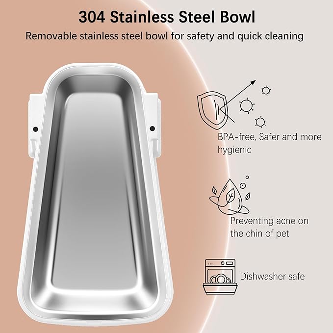 Automatic Dog and Cat Food Feeder and Water Dispenser Set with Stainless Steel Bowls,Gravity Pet Food and Water Feeders,100% BPA-Free,Large Capacity for Cats Dogs Pets…(5L White)