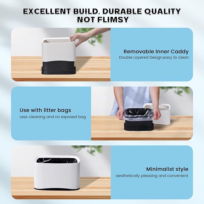 Cat Litter Scoop Holder Universal Scooper Storage Caddy for Most Kitty Poop Shovel, Durable Removable Pet Pooper Stand for Plastic/Metal Waste Scoops, Double-Layer Mini Desktop Trash Can - L White