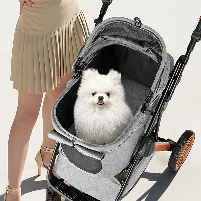 MAMIZO Foldable Dog Stroller for Medium Small Dogs Cats Up to 55 Lbs, Aluminum and Carbon Steel Frame Pet Stroller, Height-Adjustable Handle Puppy Strollers with Zipperless Design, Shock Absorbers