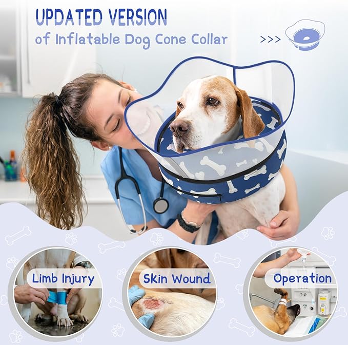 Supet Raised Inflatable Dog Cone Collar to Stop Licking, Soft Dog Cone Alternative After Surgery, Pet Neck Donut Collar for Small Medium Large Dogs