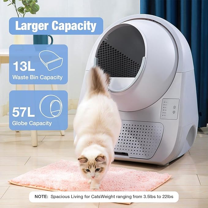 CATLINK Self Cleaning Cat Litter Box, Auto Safety Sensors for Multiple Cats 3.5～22 pounds, Double Odor Removal with Trash Bags(Young Version)