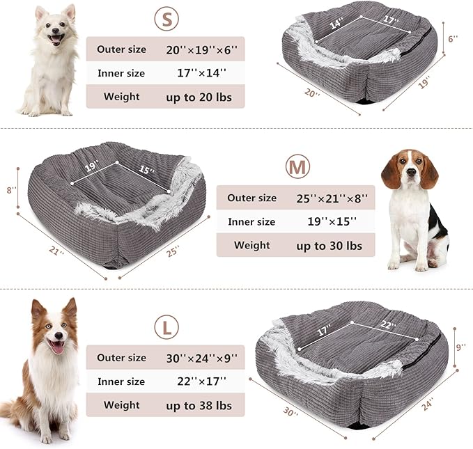 MIXJOY Dog Beds for Large Medium Small Dogs, Rectangle Cave Hooded Blanket Puppy Bed, Luxury Orthopedic Cat Beds for Indoor Cats, Warmth and Machine Washable (30 inches, Grey)