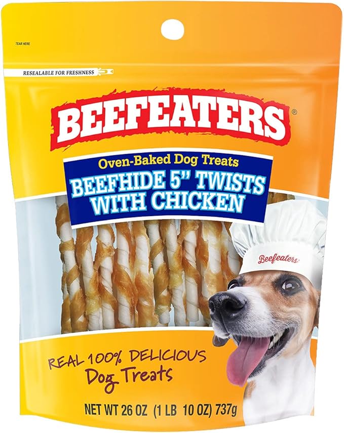 Beefeaters Beefhide 5in Twist with Real Chicken – Protein-Rich Dog Treats for Clean Teeth, Ideal for Training & All Dog Sizes