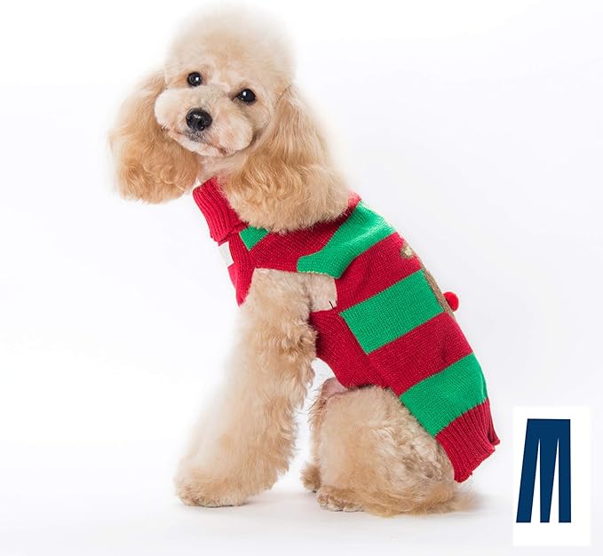 Mikayoo Dog Christmas Sweater - Cat Holiday Sweaters, Legless Design Keep Warm and Move Freely, Holiday Festive Sweater for Small Dogs or Cats (Red Deer XS)