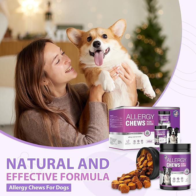 Dog Allergy Chews 400PCs,Dog Allergy and Itching Skin Relief Anti Itch Aller Immune Bites for Dogs Itching Licking Paws Treatment Relief Itchy Aller Probiotics Vitamins for Skin and Coat Allergies