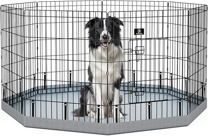 PJYuCien Dog Playpen, 8 Panels 30’’H Dog Pens Indoor with Bottom Pad, Metal Foldable Pet Puppy Exercise Fence Crate Kennel, Better for Small Animals,Grey