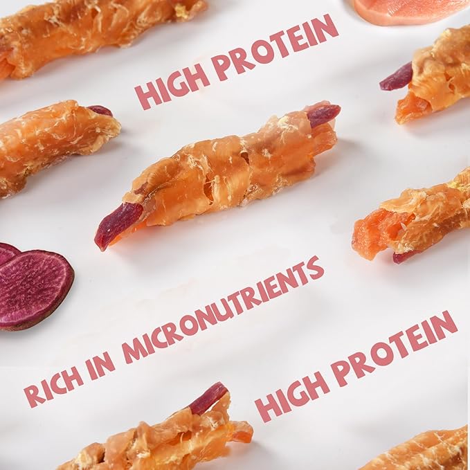 Dog Treats Double Sweet Potato Chicken Jerky Wrapps Healthy Rawhide-Free Dog Treats Chicken Jerky Low Fat High Protein Snacks Chewy for Small Medium Large Dogs 12-15 Counts