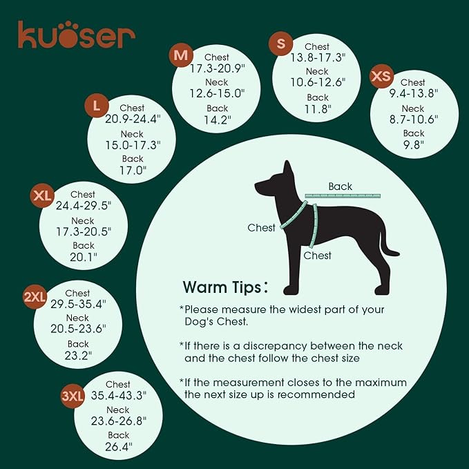 Kuoser Warm Dog Coat, Waterproof Dog Jacket for Extra Large Dogs, Adjustable Durable XXXL Doggie Winter Coat Reversible Puppy Cold Weather Apparel for Large Breed, Blue 3XL