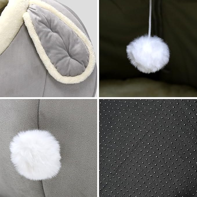 Cat Beds for Indoor Cats - Rabbit-Shaped Cat Cave Bed with Hanging Toy,Super Soft Calming Pet Bed for Kitten,Small Dog,Warm Plush&Machine Washable&Removable Cotton Pad,cat Hideaway