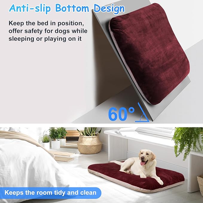 Magic Dog Super Soft Medium Dog Bed, 32 Inch Orthopedic Foam Pet Bed with Anti Slip Bottom, Removable Washable Cover, Burgundy