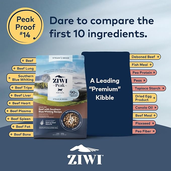 ZIWI Peak Steam & Dried Cat Food – Beef w/Southern Blue Whiting Fish - High Protein, Skin & Coat Health, Low Carb, for All Life Stages (78.4oz)