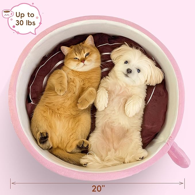 Cute Cat Beds Kitten Beds, Soft Small Dog Beds, Washable Pet Beds for Puppy and Kitty, Funny Coffee Cup Shape, 20 Inch