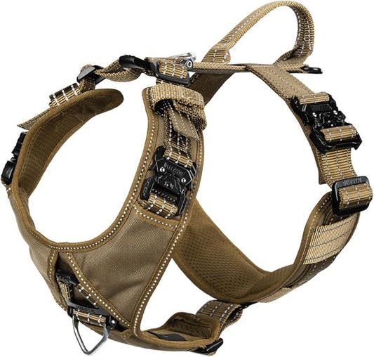 ICEFANG Dog Strap Harness with 4 x Metal Buckles,for X-Large Sized Dog,K9 Vest,Y-Shape Chest,Adjustable Pet Harness,No-Pull Front Leash Clip (X-Large (Pack of 1), Brown)