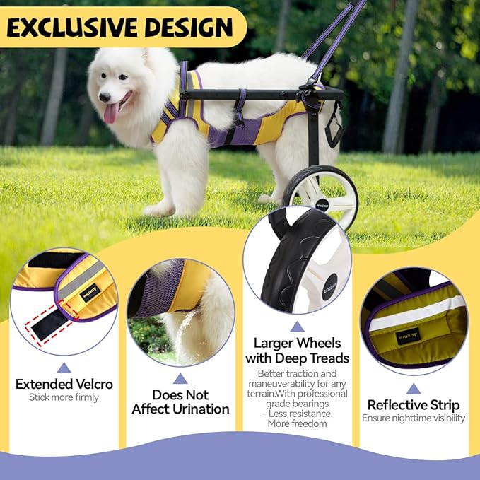 Dog Wheelchair for Back Legs Large Small, Newly Wheelchair for Dogs, Adjustable Dog Carts with Wheels for Disabled Hind Legs, with LED, Leash, Angle-Adjustable All-Terrain Wheels
