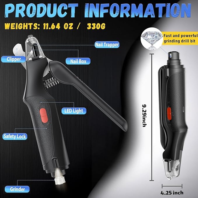 2 in 1 Dog Nail Clippers and Grinder with Lights & Cat Nail Clipper for Large Medium Small Dogs Cats Nail Trimmers USB Rechargeable with 2 LED Lights Dog Claw Care for Non-Black Nails
