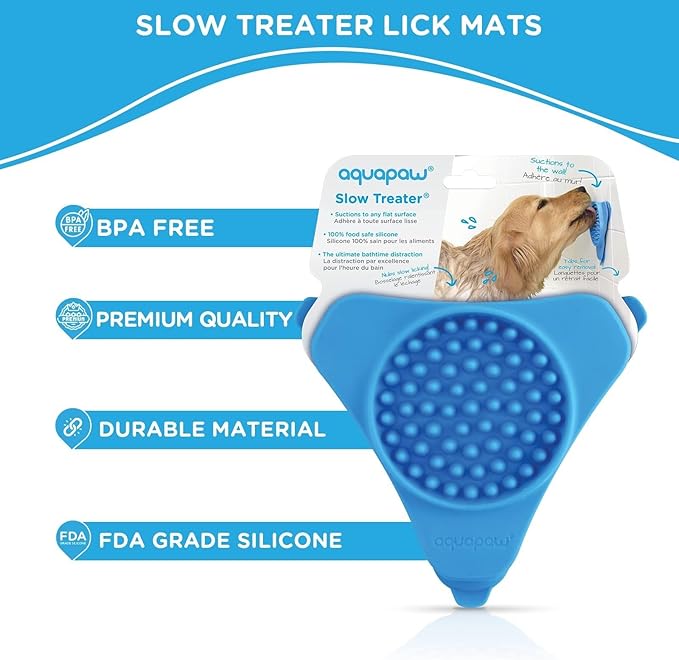 Aquapaw Dog Licking Mat for Wall & Floor - 1-Pack Blue - Suction Slow Feeder for Treats & Peanut Butter - Also Bath Toy for Dogs