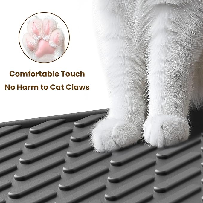 Cat Litter Mat with Grooves & Raised Edge, Urineproof/Waterproof, Litter Scattering Control, Easy to Clean & Recycle (24 * 17in-Black-1 Pack)