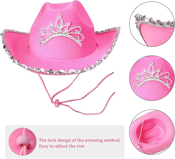 Yewong Pet Pink Cowboy Hat Costume Accessory Set Dog Cat Size Pink Cowgirl Princess Hat with Crown Tiara Bandana/Scarf for Cat Puppy Western Costume Daily Wearing Photo Props (Set C)