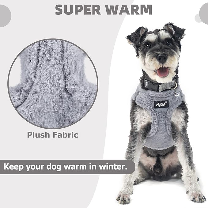 PUPTECK Adjustable Dog Harness Collar and Leash Set Step in No Pull Pet Harness for Small Medium Dogs Puppy and Cats Outdoor Walking Running, Soft Mesh Padded Reflective Vest Harnesses, Plush Grey S