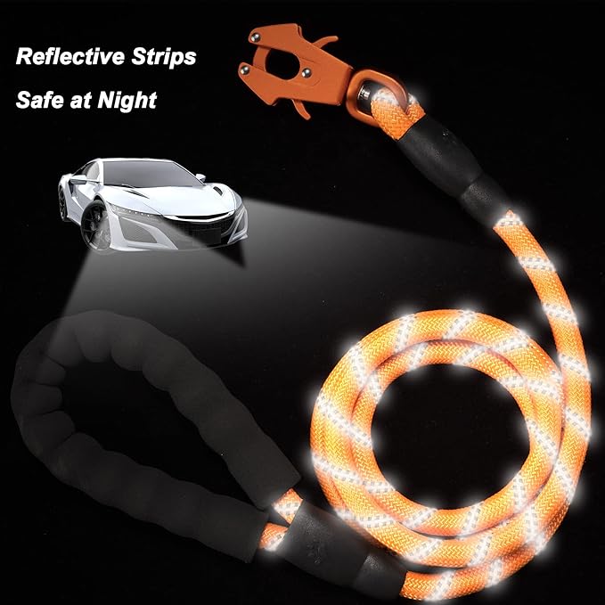GEIT 2/4/5/6FT Dog Leash, Heavy Duty Rope Leashes, Reflective Nylon Pet Lead with Aluminum Quick Release/Locking Tactical Frog Clip for Small Medium and Large Dogs, Orange, 1/2 inch