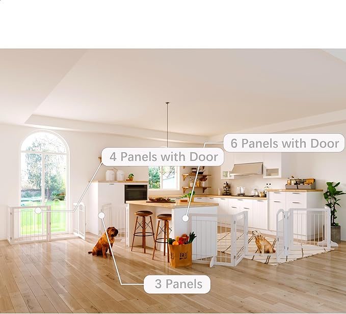 JSB 72-inch Extra Wide 28-inch Tall Dog gate, Freestanding Pet Gate for Halls, Stairs & Home, Pet Puppy Safety Dog Fence with 2PCS Support Feet (White)