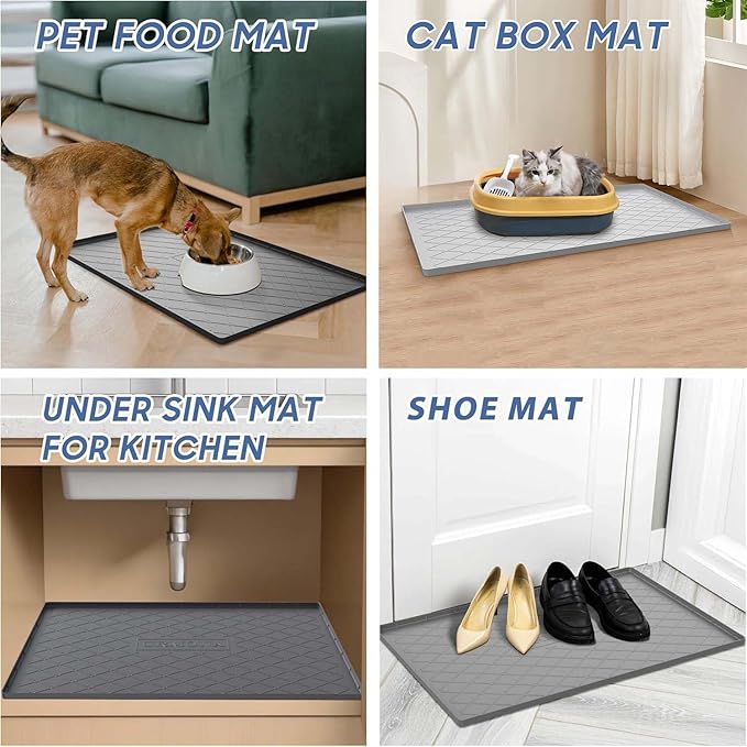 URMONA Large Dog Food Mat, 40" x 22" Waterproof Dog Cat Mat with Raised Edges, Silicone Pet Mat, Protects Floors, Easy to Clean