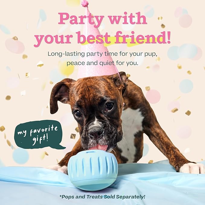 WOOF Party Pupsicle - Long-Lasting Interactive Dog Toys for Boredom - Low-Mess Design - Birthday Gifts for Dogs - Small Dog Toys - Buddy Blue