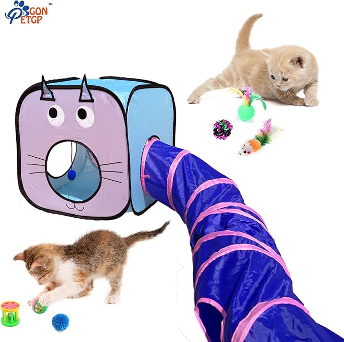 GONPET Set for Indoor Cats: 23 PCS Kitten Toys, Incl. Collapsible Pet Tunnel, Interactive Cat Teaser Wand & Balls