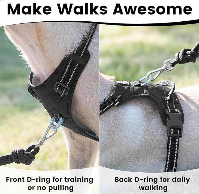 No Pull Dog Harness, Reflective Puppy Vest for Small Medium Large Sized Dog(Black,L)