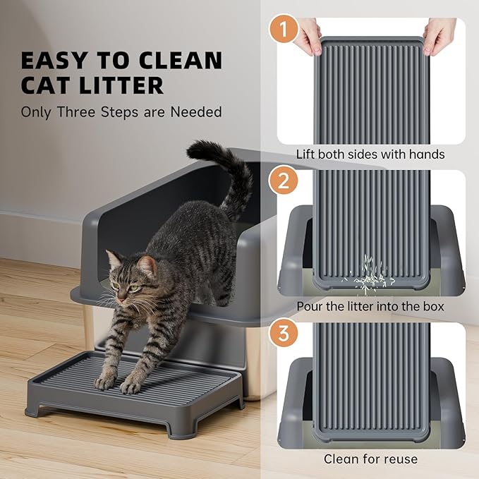 Cat Ramp for Litter Box Elevated Litter Ramp for Cat Litter Boxes, Washable Easy Cleaning Litter Mat with Filter Function Steps Suitable for Small & Elderly Cats(14"x10"x2.5")