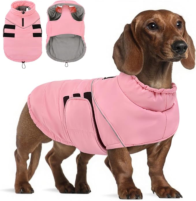 Peferhouse Dog Warm Winter Coats for Medium Dogs, Dog Cold Weather Coat Dog Windproof Reflective Jacket with Harness Hole Thick Dog Vest Jacket Pink M