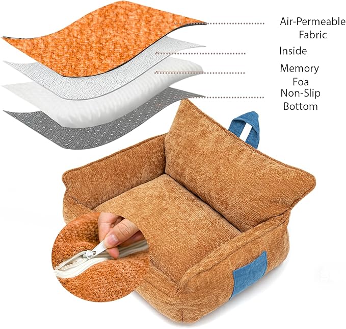 Large Orthopedic Dog Sofa Bed with Sides, Carry Handle & Side Pockets .Plush Chenille Orthopedic Pet Bed Couch for Large Dogs.Portable Snuggler for Indoor Use, Travel & Recovery(Orange)