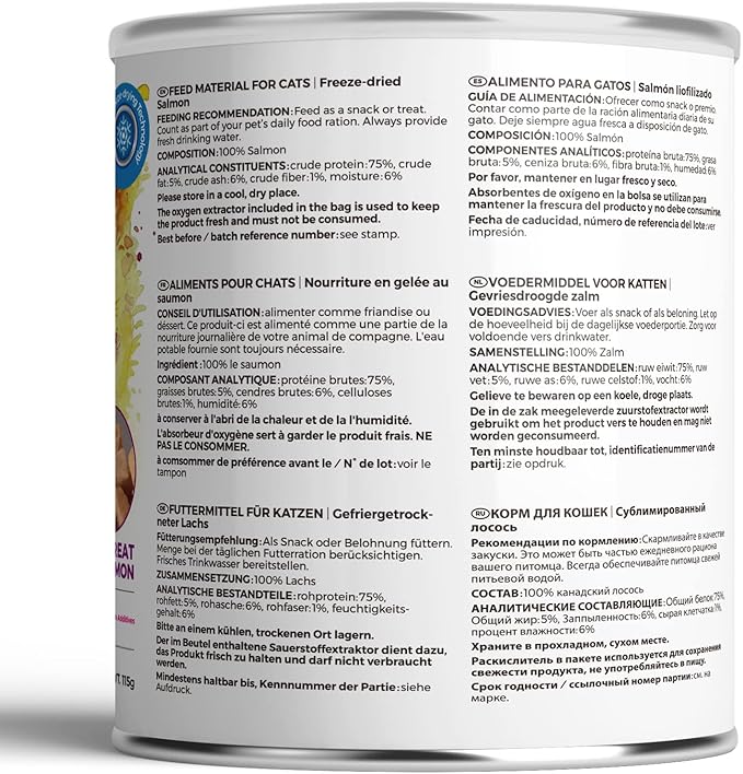 RA NOVA Freeze Dried Cat Treats - 100% Salmon Grain Free Raw - Natural Balance Limited Ingredient High Protein Cat Snacks 115g/4.1oz - Picky Eater Challenger