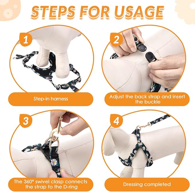 SlowTon Small Dog Harness - No Pull Dog Harness and Leash Set, Soft Mesh Lightweight Puppy Vest Harnesses, Adjustable Pet Harnesses for XXS XS Small Medium Easy Walk Hiking (Black, S)