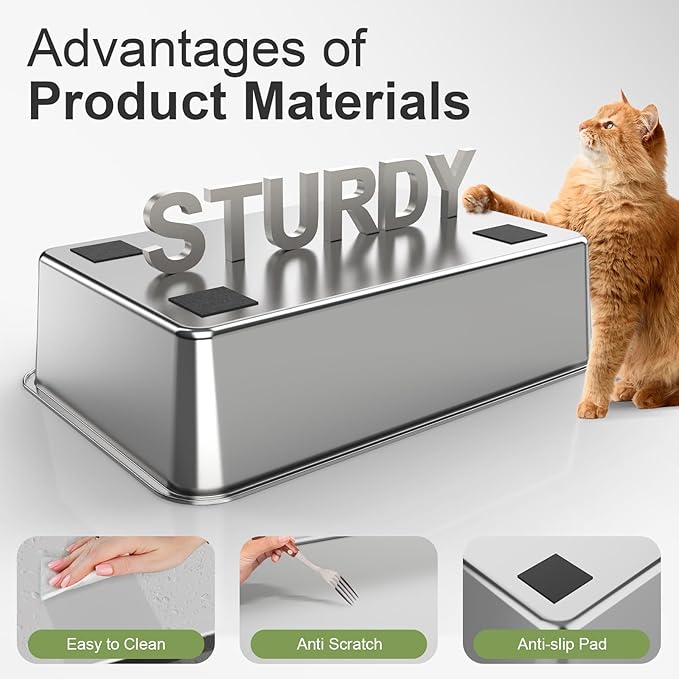 Stainless Steel Litter Box with Lid, XL Extra Large Litter Box, Enclosed Top Entry Metal Litterbox for Big Cats, Easy Cleaning, Anti-Leakage & High Sided with Mat, Aisle & Scoop, Beige