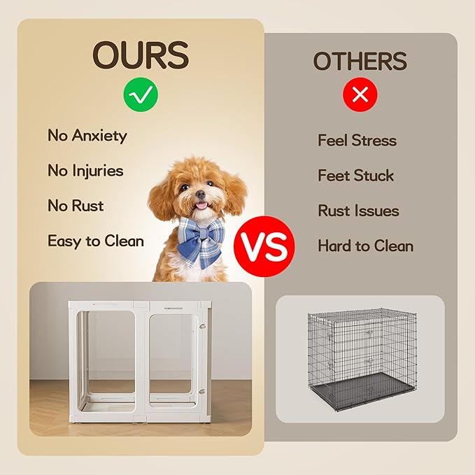 Jalove 30" H Clear Dog Playpen Acrylic Puppy Playpen Indoor, 8 PCS Easy Assemble Cat Rabbit Ferret Pet Play Pen, Plastic Dog Fence Crate Kennel Whelping Cage Enclosure for Small & Medium Dogs, White