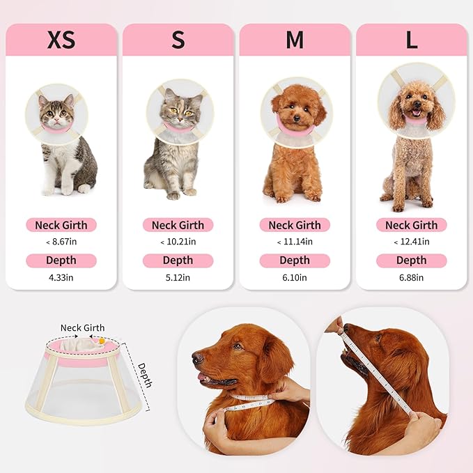 Soft Dog Cone Collar to Stop Licking-Adjustable Comfortable Mesh Recovery Collar After Surgery for Small or Miniature Dogs, Alternative to Plastic Elizabethan Collar for Neuter Incision Care (Pink,L)