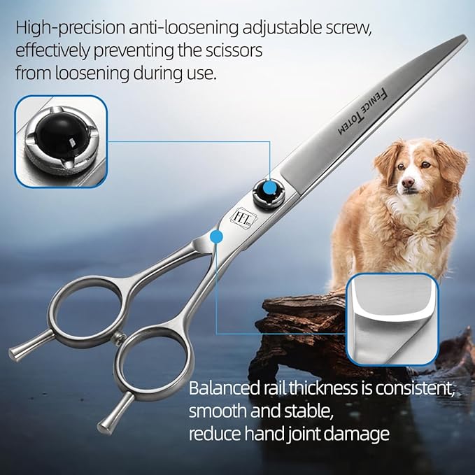 Dog Grooming Scissors: 7 inch Pet Curved Shears Made Of Japanese 9CR Advanced Stainless Steel Professional Grooming Scissors for Dogs Cats and Other Pets