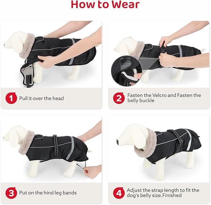 Dog Coat, Warm Dog Winter Coat Reflective Jacket Waterproof Fleece Vest, Pet Jacket Cozy for Cold Weather, Dogs Snowsuit Windproof, Adjustable Buckle for Medium Dogs