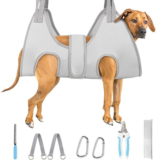 Supet Dog Grooming Hammock for Large Dogs, Dog Hanging Harness for Nail Trimming Doorframe, Pet Holder Restraint for Clipping Nails, Pet Hoist Sling for Cutting Nails at Home (Grey 2XL)