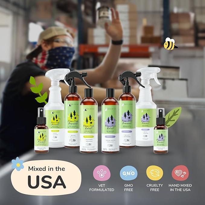 kin+kind Plant Based Flea and Tick Spray for Dogs and Cats – Essential Oil Formula with Lemongrass – Flea and Tick Prevention for Cats, Kittens, Puppies & Dogs - Pet Supplies - Family Safe – 12 fl oz