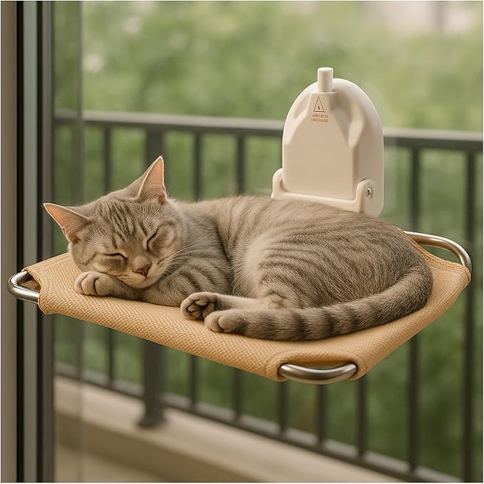 Cat Window Perch for RV & Balcony,Single Suction Cup High Suction Foldable Metal Frame Robust Breathable Lounger Hammock Seat Resting Bed Holds Large Cats Kittens Indoor