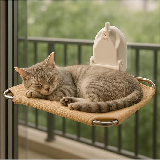 Cat Window Perch for RV & Balcony,Single Suction Cup High Suction Foldable Metal Frame Robust Breathable Lounger Hammock Seat Resting Bed Holds Large Cats Kittens Indoor