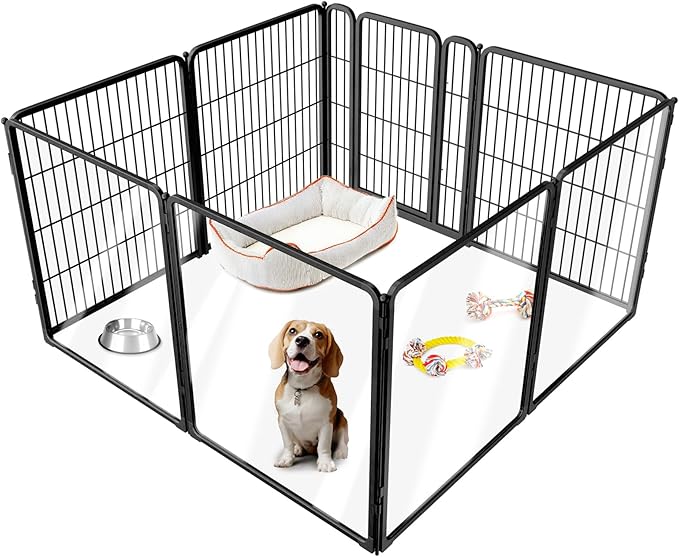 FXW Pawadise Acrylic & Wire Mesh Indoor Dog Playpen, Heavy Duty 32 Inch 8 Panels Metal Dog Pen for Small and Medium Dogs, Black│Patented