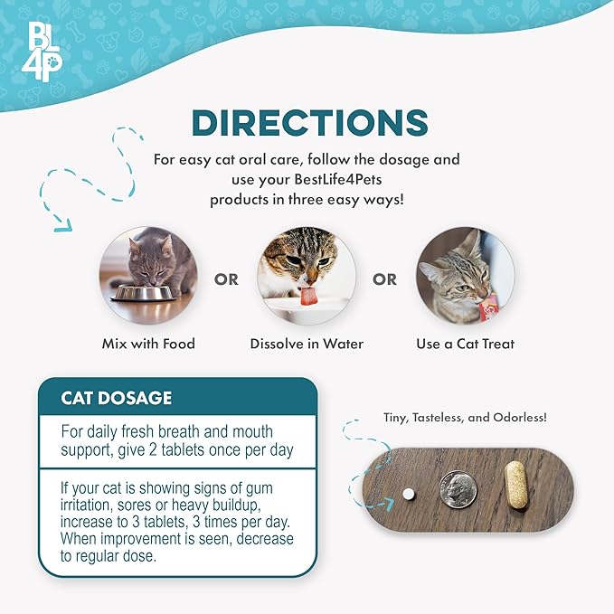 Cat Bad Breath & Oral Health Remedy, Natural Dental Care Cats Teeth, Mouth and Gums, Easy to Use Daily Supplement for Stomatitis, Gingivitis, Plaque & Tartar Control for Cats, 800 Small Pills