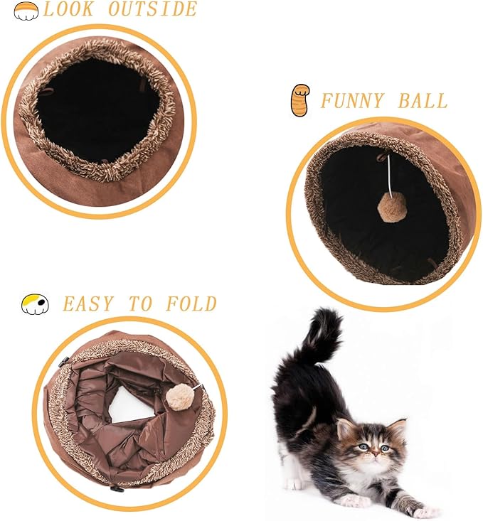 Cat Tunnel, Indoor Cat Toy, 49.2×11.4 Inch Foldable Large Tunnel, Exercise Cat Tunnel with Interactive Ball, Indoor and Outdoor Toys for Kittens, Puppies and Small Animals