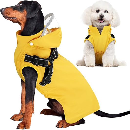 SlowTon Dog Raincoat Waterproof - Dog Rain Jacket with Harness and Hood Lightweight, Reflective Dogs Rain Coat for Large Medium Small Dogs Girl Boy Puppy Poncho Pet Clothes (Yellow, S)