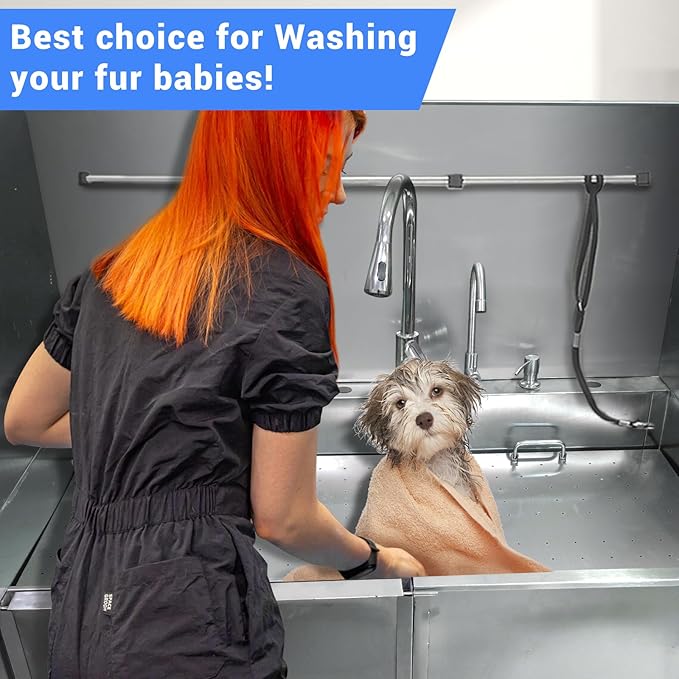 Professional Dog Grooming Tub, 38" Stainless Steel Dog Wash Station with Foldable Ramp, Storage Drawer, Floor Grate & Faucet/Dog Bathtub for Large, Medium & Small Pets - Left Door (38")