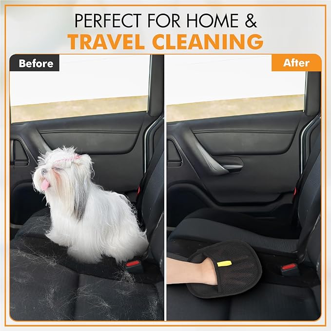 2 Packs Pet Hair Removal Glove – Electrostatic Pet Hair Remover Glove, Reusable Magic Brush Pet Hair Grooming Tool for Cats & Dogs, Furniture, Carpet, Clothing & Car Seat – Black